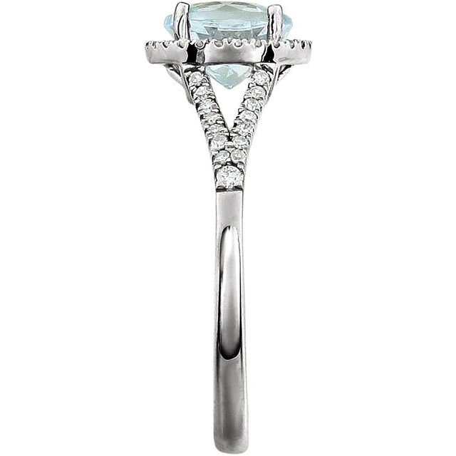 Round Aquamarine Halo Ring with Diamond Accents in White Gold