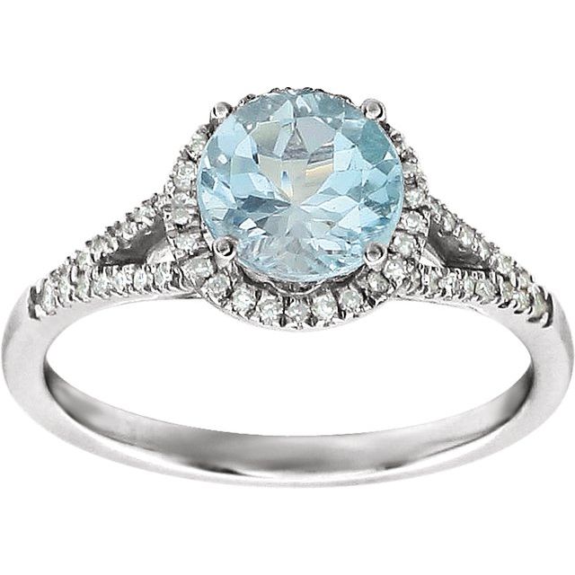 Round Sky Blue Topaz Halo Ring with Diamond Accents in White Gold