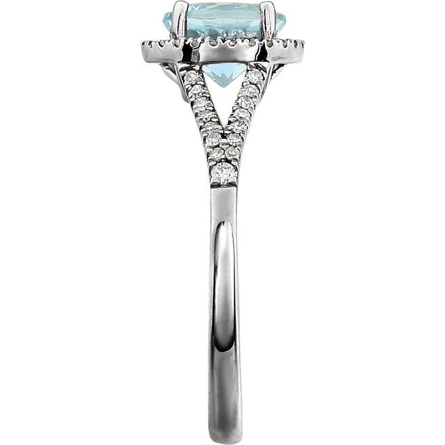 Round Sky Blue Topaz Halo Ring with Diamond Accents in White Gold