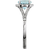Round Sky Blue Topaz Halo Ring with Diamond Accents in White Gold