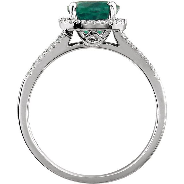 Round Lab-Grown Emerald & Diamond Halo Ring in White Gold