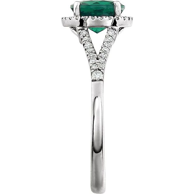 Round Lab-Grown Emerald & Diamond Halo Ring in White Gold