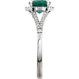 Round Lab-Grown Emerald & Diamond Halo Ring in White Gold