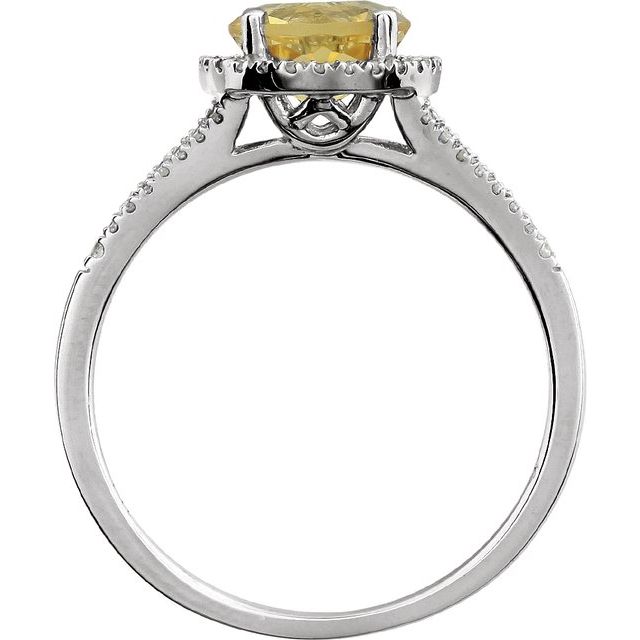 Round Citrine Halo Ring with Diamond Accents in White Gold