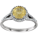 Round Citrine Halo Ring with Diamond Accents in White Gold