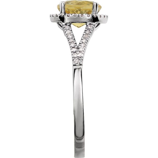 Round Citrine Halo Ring with Diamond Accents in White Gold
