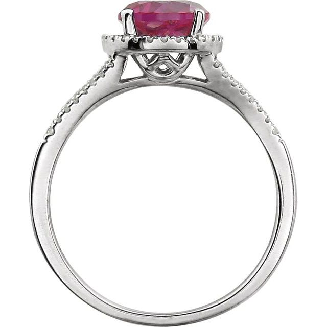 Round Lab-Grown Ruby Halo Ring with Diamond Accents in White Gold