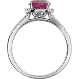 Round Lab-Grown Ruby Halo Ring with Diamond Accents in White Gold