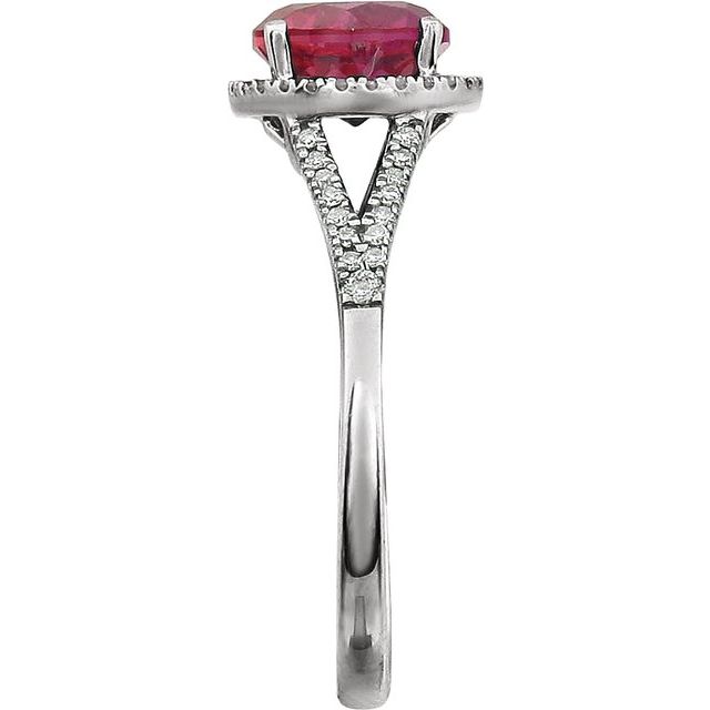 Round Lab-Grown Ruby Halo Ring with Diamond Accents in White Gold