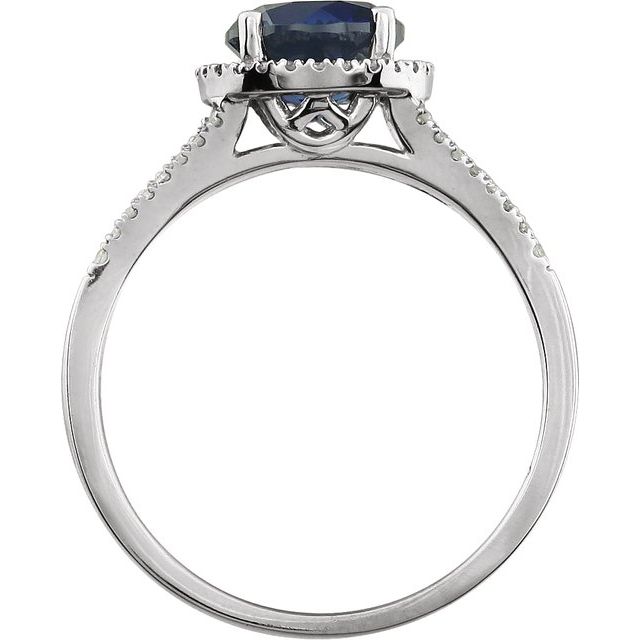 Round Lab-Grown Blue Sapphire & Diamond Halo Ring in White Gold