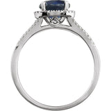 Round Lab-Grown Blue Sapphire & Diamond Halo Ring in White Gold