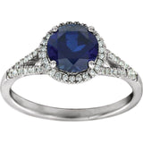 Round Lab-Grown Blue Sapphire & Diamond Halo Ring in White Gold