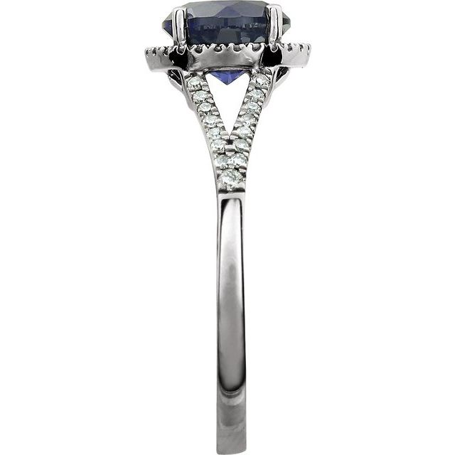 Round Lab-Grown Blue Sapphire & Diamond Halo Ring in White Gold