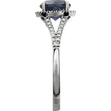 Round Lab-Grown Blue Sapphire & Diamond Halo Ring in White Gold