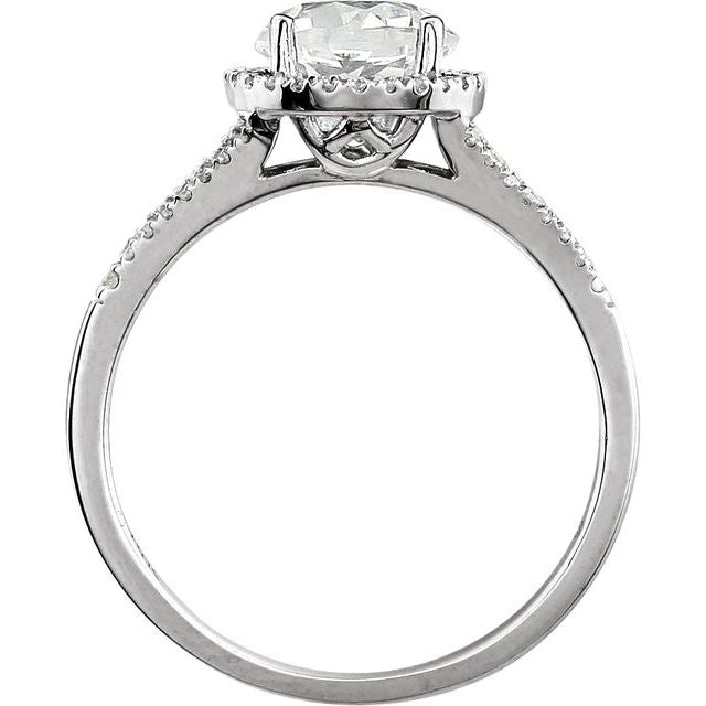 Round Lab-Grown White Sapphire & Diamond Halo Ring in White Gold