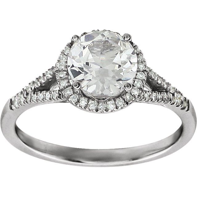 Round Lab-Grown White Sapphire & Diamond Halo Ring in White Gold