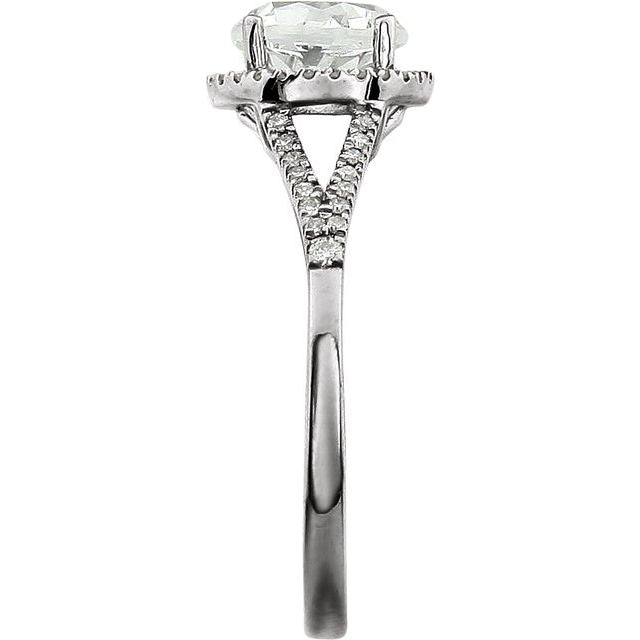 Round Lab-Grown White Sapphire & Diamond Halo Ring in White Gold