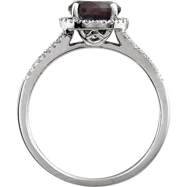 Round Mozambique Garnet & Diamond Halo Ring in White Gold
