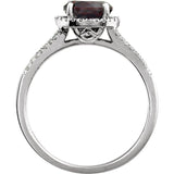 Round Mozambique Garnet & Diamond Halo Ring in White Gold