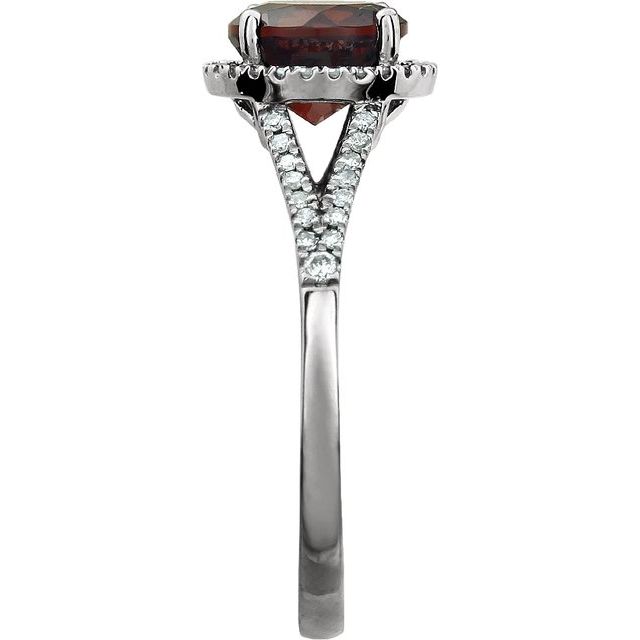 Round Mozambique Garnet & Diamond Halo Ring in White Gold