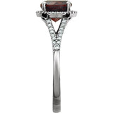 Round Mozambique Garnet & Diamond Halo Ring in White Gold