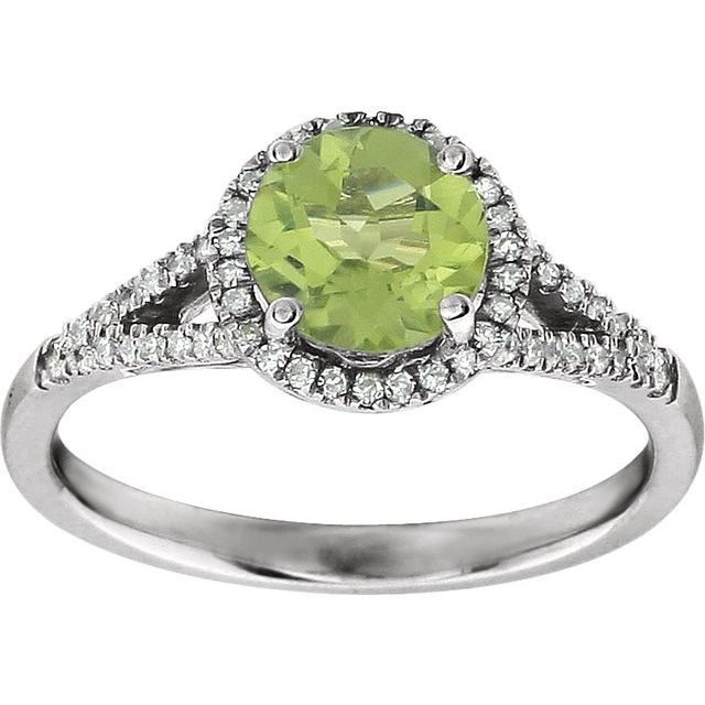 Round Peridot Halo Ring with Diamond Accents in White Gold