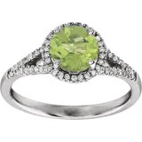Round Peridot Halo Ring with Diamond Accents in White Gold