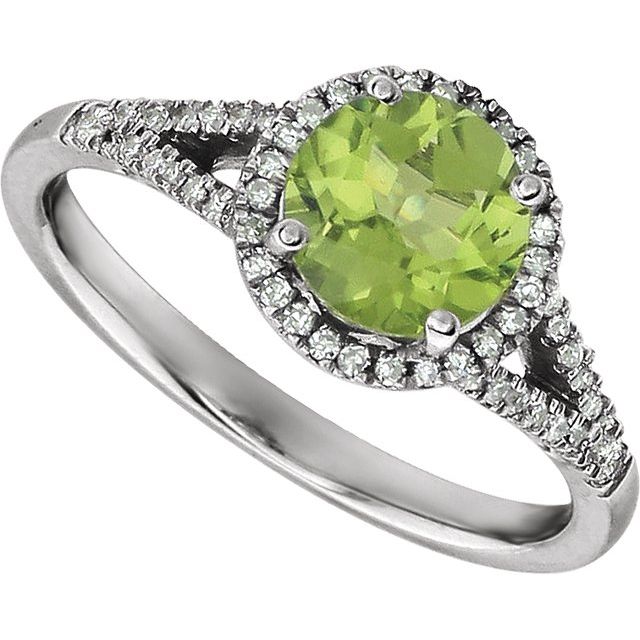 Round Peridot Halo Ring with Diamond Accents in White Gold