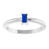 Straight Baguette Lab-Grown Blue Sapphire Stackable Ring in Platinum