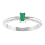 Straight Baguette Lab-Grown Emerald Stackable Ring in White Gold