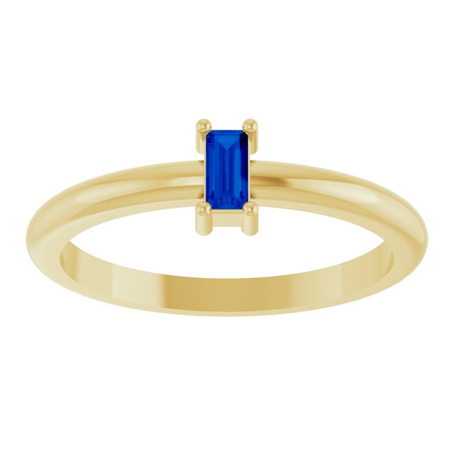 Straight Baguette Lab-Grown Blue Sapphire Ring in Yellow Gold