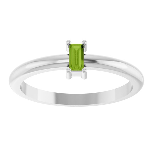 Straight Baguette Peridot Stackable Ring in Gold and Platinum