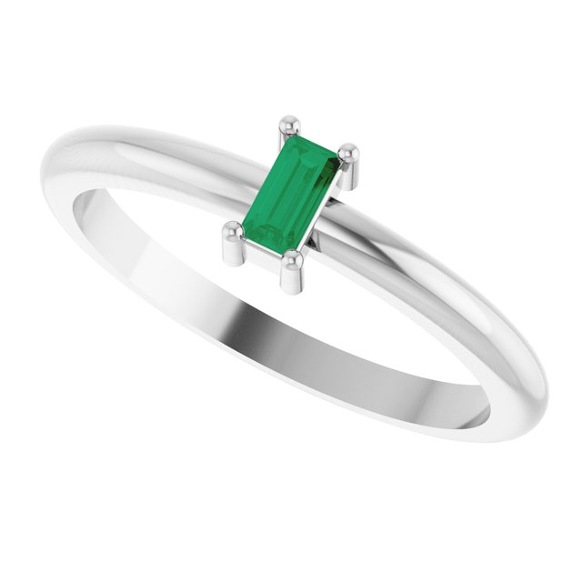 Straight Baguette Lab-Grown Emerald Stackable Ring in White Gold
