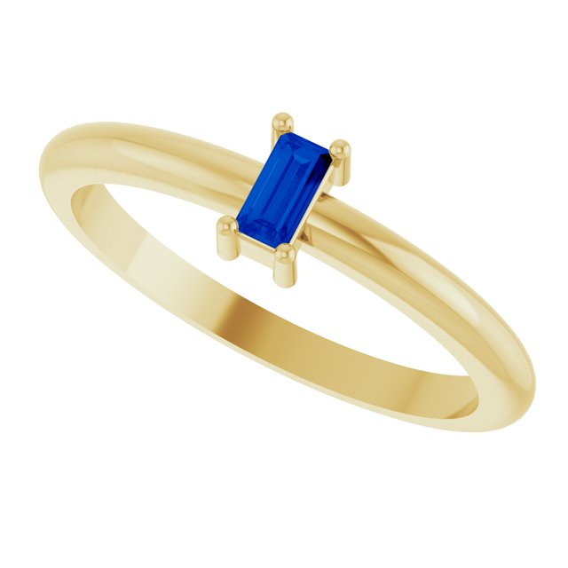 Straight Baguette Lab-Grown Blue Sapphire Ring in Yellow Gold