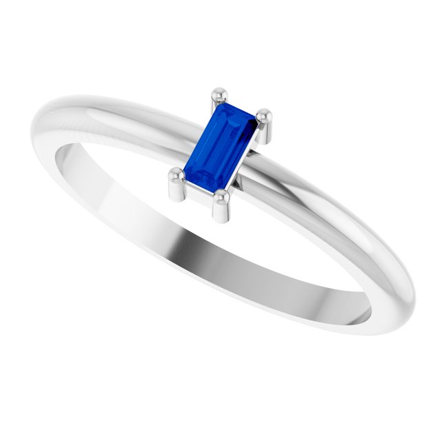 Straight Baguette Lab-Grown Blue Sapphire Stackable Ring in Platinum