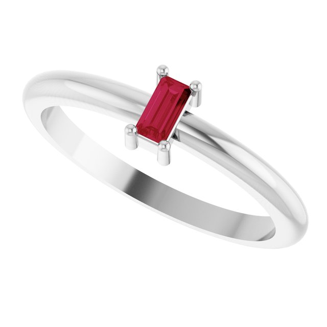 Straight Baguette Ruby Stackable Ring in Gold and Platinum
