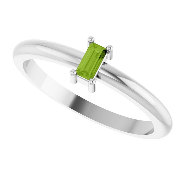 Straight Baguette Peridot Stackable Ring in Gold and Platinum