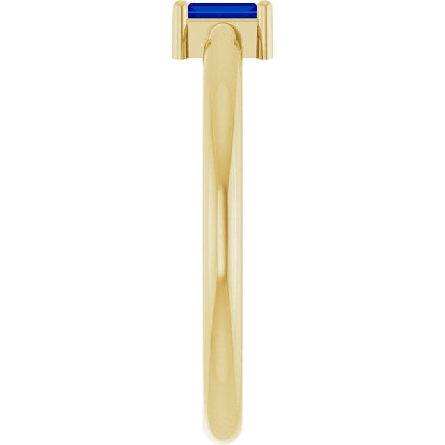 Straight Baguette Lab-Grown Blue Sapphire Ring in Yellow Gold