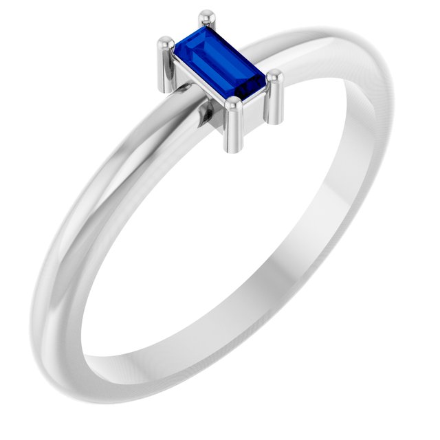 Straight Baguette Lab-Grown Blue Sapphire Stackable Ring in Gold