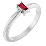 Straight Baguette Ruby Stackable Ring in Gold and Platinum