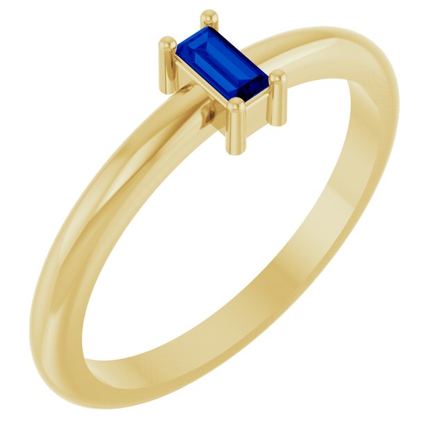 Straight Baguette Lab-Grown Blue Sapphire Ring in Yellow Gold