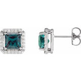 Alexandrite & Diamond Square Halo Stud Earrings in Gold and Platinum