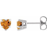 Citrine Heart Stud Earrings in Gold and Platinum