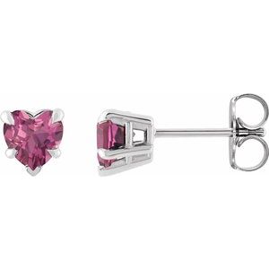 Pink Tourmaline Heart Stud Earrings in Gold and Platinum
