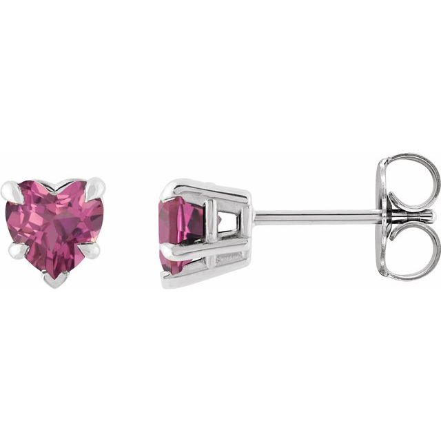 Pink Tourmaline Heart Stud Earrings in Gold and Platinum