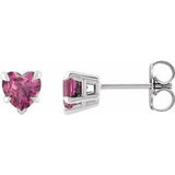 Pink Tourmaline Heart Stud Earrings in Gold and Platinum