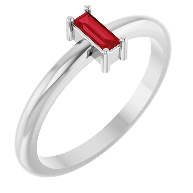 Straight Baguette Lab-Grown Ruby Stackable Ring in Gold