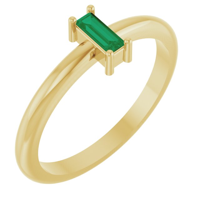 Straight Baguette Lab-Grown Emerald Stackable Ring in Yellow Gold