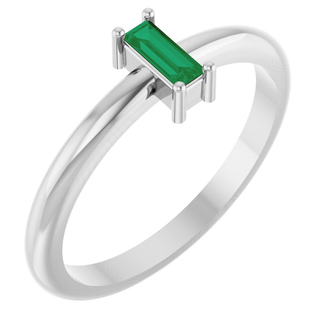 Straight Baguette Lab-Grown Emerald Ring in Gold and Platinum