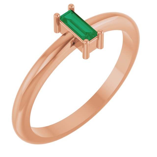 Straight Baguette Lab-Grown Emerald Stackable Ring in Rose Gold
